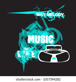 T-shirt music for life, graphic design, printed matter, original style