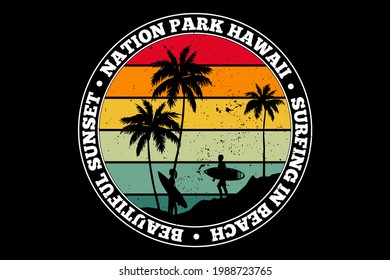 T-shirt nation beach hawaii sunset surfing retro style