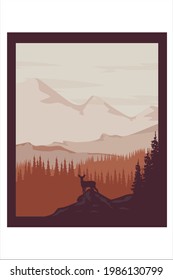 T-shirt natural forest mountains are brown and gray