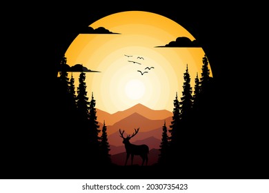 T-shirt nature deer mountain pine beautiful sky