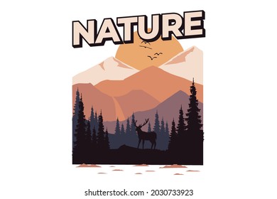 T-shirt nature pine deer mountain