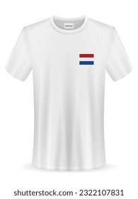 Tshirt with Netherlands flag on a white background. Vector illustration.