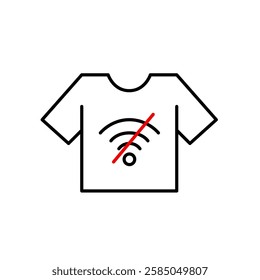 T-shirt and no wi-fi symbol. Offline fashion shopping, digital detox. Pixel perfect, editable stroke vector icon