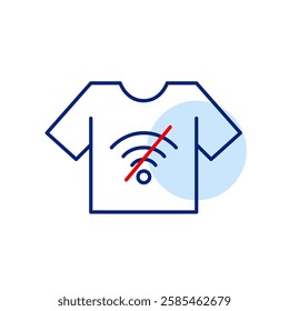 T-shirt and no wi-fi symbol. Offline fashion shopping, digital detox. Pixel perfect, editable stroke vector icon