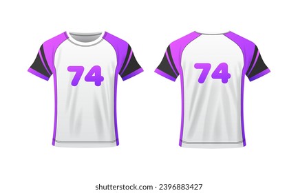 T-shirt with number. Flat, color, number 74, sports t-shirt mockup, sports t-shirt template with number. Vector icons
