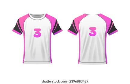 T-shirt with number. Flat, color, sports t-shirt template with number, sports t-shirt mockup, number 3. Vector icons