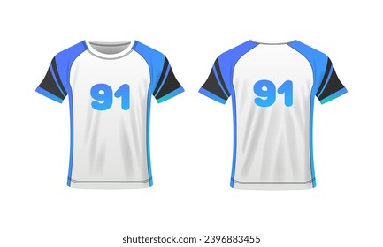 T-shirt with number. Flat, color, sports t-shirt mockup, number 91, sports t-shirt template with number. Vector icons