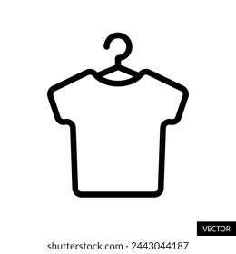 T-shirt on clothes hanger vector icon in line style design for website, app, UI, isolated on white background. Editable stroke. EPS 10 vector illustration.