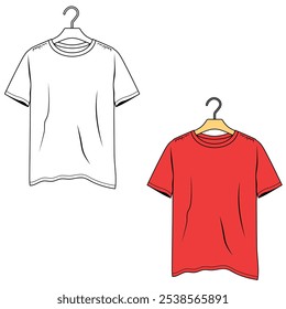 T-shirt on clothes hanger vector illustration. Clothing mockup. shirts hanging on hanger	
