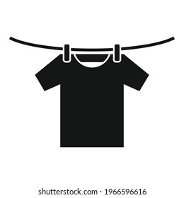 Camiseta en el icono de alambre de secadora. Ilustración simple del icono del vector del alambre de la camisa para el diseño web aislado en fondo blanco