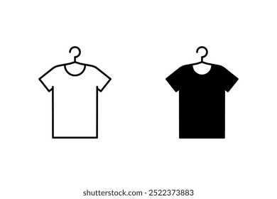 t-shirt on hanger icon set. line and solid art vector illustration