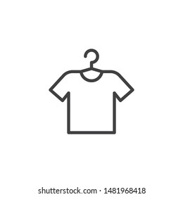 T-shirt on hanger line icon. linear style sign for mobile concept and web design. Clothe laundry outline vector icon. symbol, logo illustration. Vector graphics