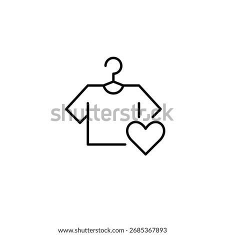 T-shirt on rack and heart. Laundry and dry-cleaning, trusted services. Pixel perfect, editable stroke vector icon