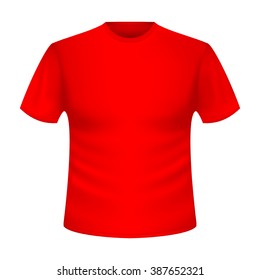 T-shirt on a short sleeve scarlet red. Silhouette T-shirt without print, without a pattern. Volume T-shirt red. 3D graphic clothes for spring, summer. Pure, clean T-shirt for printing, print. Vector.