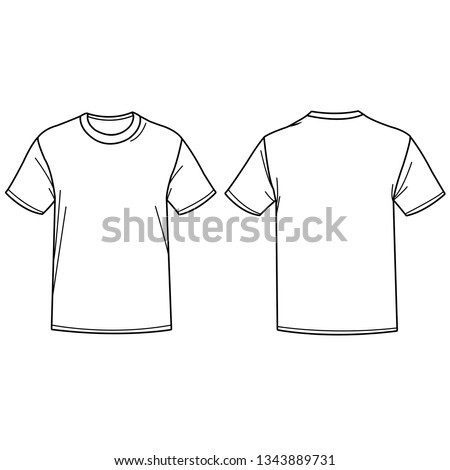 T-shirt on white background for men and women. Templates for unisex T shirt apparel, front and back view. Blank textile print template mock up sketch for fashion clothing. Vector illustration