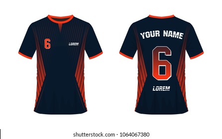 T-shirt Orange and blue soccer or football template for team club on white background. Jersey sport, vector illustration eps 10.