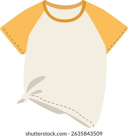 Tshirt with orange sleeves. Light cream body with round neckline. Casual summer clothing on white background. Suitable for fashion content and wardrobe design.