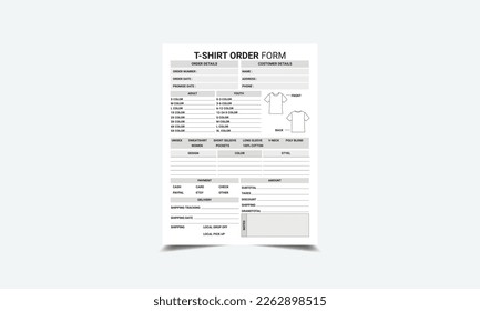 T-shirt Order Book T-shirt Order Form kdp interior