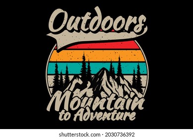 T-shirt outdoors mountain adventure pine flat vintage retro illustration