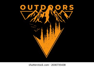T-shirt outdoors pine mountain hand drawn style retro vintage illustration
