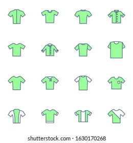 T-shirt and outfit icon set. simple shirt green colored outline icon sign concept. flat sign vector illustration. 
