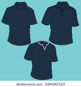 T-shirt outline icon collection, vector silhouette illustration isolated on white background, front, back and side view