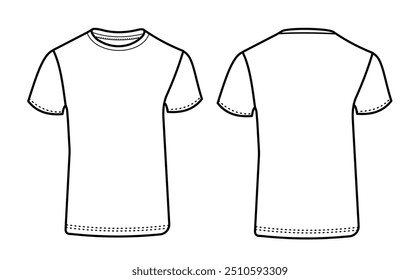 Tshirt , outline, vector illustration, template. Back and front of t-shirt.