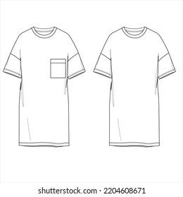 Camiseta técnica de moda sobredimensionada con mangas cortas, cuello de la tripulación, hombro suelto, alargado. Plantilla de ropa de vestir plana superior delantera, trasera, color blanco. Hombres mujeres unisex maquillaje CAD