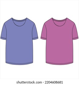 T-shirt oversized technical fashion illustration with short sleeves, crew neck, dropped shoulder, elongated hem. Flat apparel top outwear template front, back, white color. Women men unisex CAD mockup