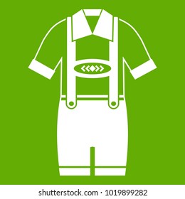 T-shirt and pants with suspenders icon white isolated on green background. Vector illustration