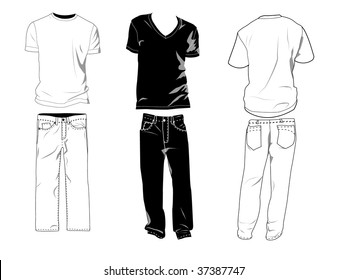 T-shirt and pants templates/mockups for your own designs. Shadows can be hidden, t-shirts and pants are on separate layers with sublayers where you may place your own design.