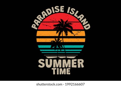 T-shirt paradise island summer time retro vintage style