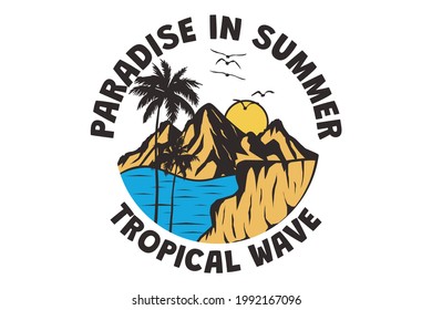 T-shirt paradise summer island wave vibes nature hand drawn vintage retro style