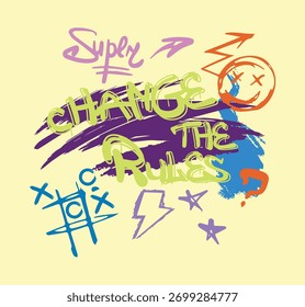 Diseño de patrón de camiseta. Patrón de graffiti y eslogan caligráfico. Patrón textil para diferentes usos.