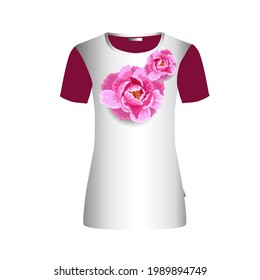 T-shirt with peonies. Vector illustration