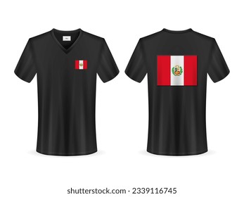 T-shirt with Peru flag on a white background. Vector illustration.
