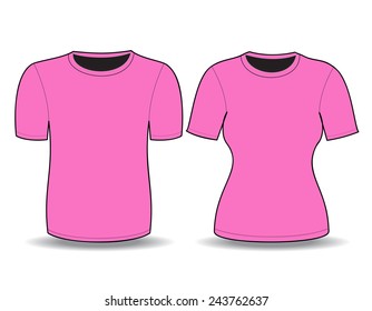 T-shirt pink  template for man and woman (front views)