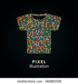T-shirt - pixel icon. Vector Illustration. Design logo element. Isolated on black background. It is easy to change to any color.