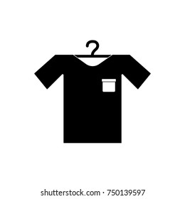 T-Shirt with pocket and hanger. Black. Vector.