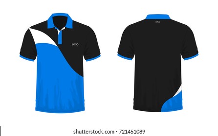 T-shirt polo blue and black on white background.