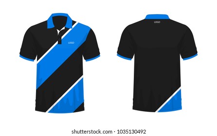 T-shirt Polo blue and black template for design on white background. Vector illustration eps 10.