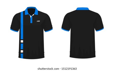T-shirt Polo blue and black template for design on white background. Vector illustration eps 10.