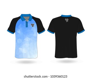 T-shirt Polo with blue polygonal stripe on front Template for design on white background. Vector illustration eps 10.