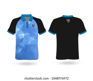 T-shirt Polo with blue polygonal stripe on front Template for design on white background. Vector illustration eps 10.