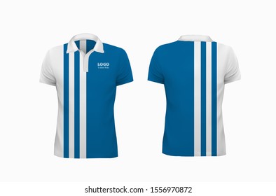 T-shirt Polo blue and White template for design on white background. Vector illustration eps 10.