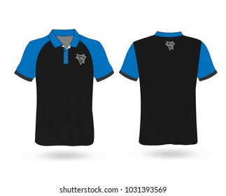 T-shirt Polo design sport with blue stripe and logo Template for design on white background. Vector illustration eps 10.