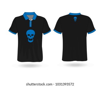 T-shirt Polo design sport with blue skull logo Template for design on white background. Vector illustration eps 10.