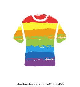T-shirt or polo dress. Drawing sign with LGBT style, seven colors of rainbow (red, orange, yellow, green, blue, indigo, violet