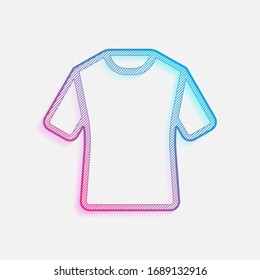T-shirt or polo dress, outline design. Technology logo with diagonal lines and colored gradient. Neon graphic, light effect. Blue and red colors