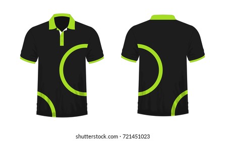 T-shirt polo green and black on white background.